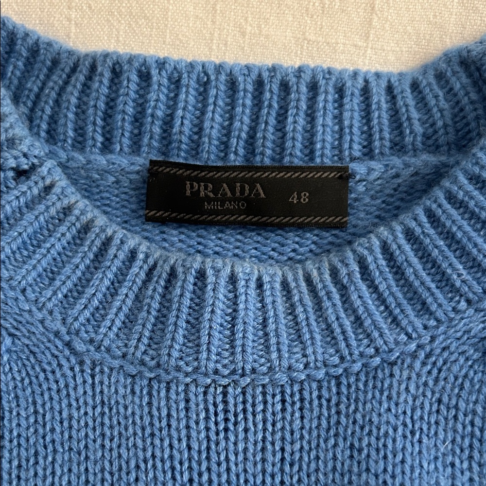 Prada Men's Sky Blue 100% Cashmere Crewneck Sweater - Picture 2 of 5